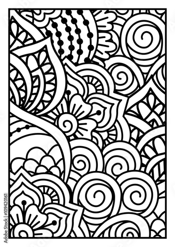 Black and white pattern. Ethnic henna hand drawn background for coloring book  textile or wrapping.  