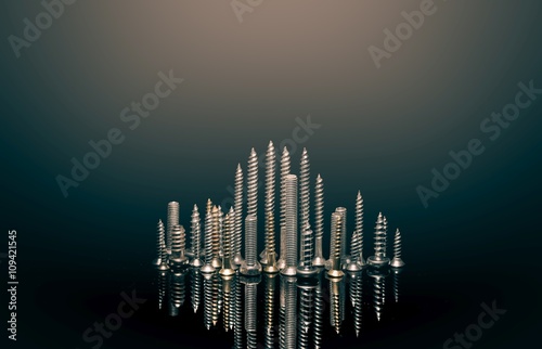 Various screws on end point upward to resemble a cityscape skyline. photo