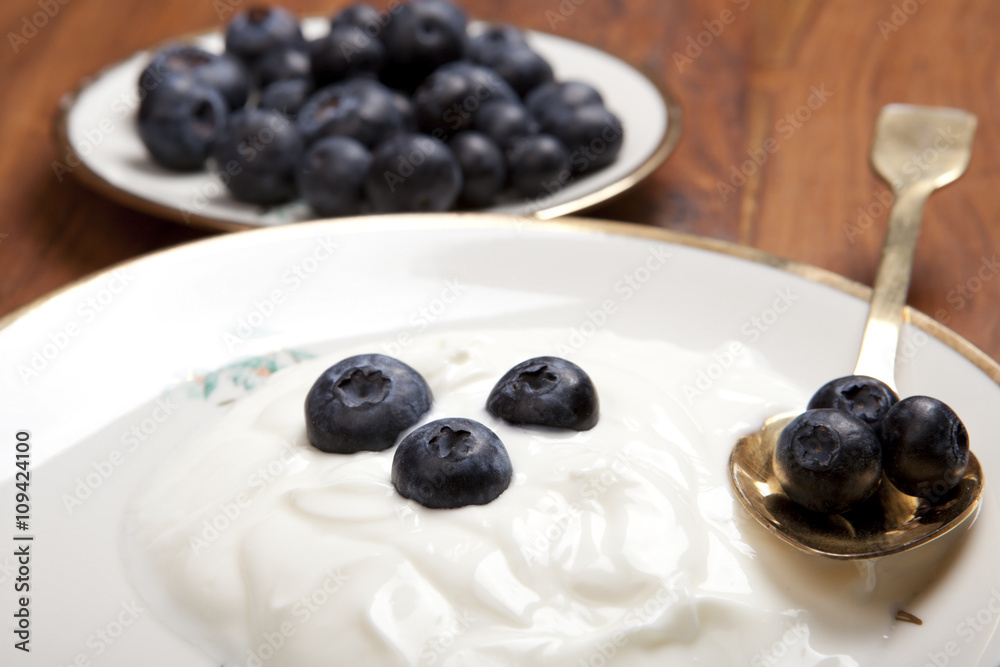 gesundes vitaminreiches Frühstück mit Joghurt und Blaubeeren gesundes vitaminreiches Frühstück mit Joghurt und Blaubeeren