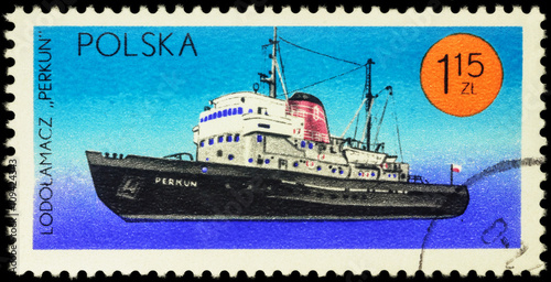 Polish icebreaker "Perkun" on postage stamp