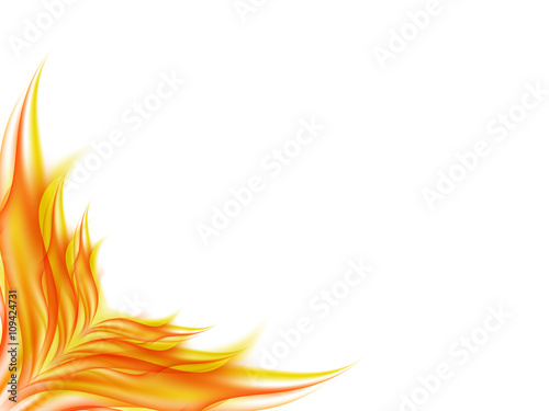 Background with abstract flower in red and yellow tones in the lower corner of the image, the clearance angle of the picture in lines of red and yellow tones, vector illustration