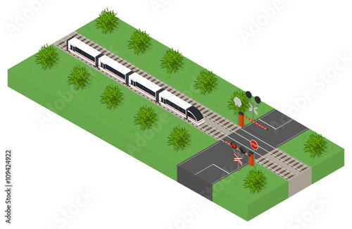 Fast isometric modern train. Public transport.