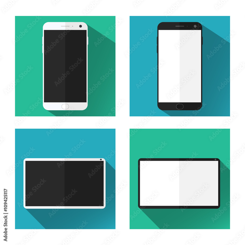 The phone and tablet. Flat icons with shadow.