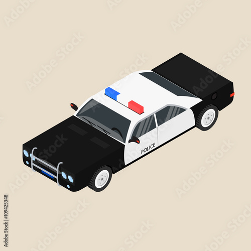 Police car. Black and white sedan.