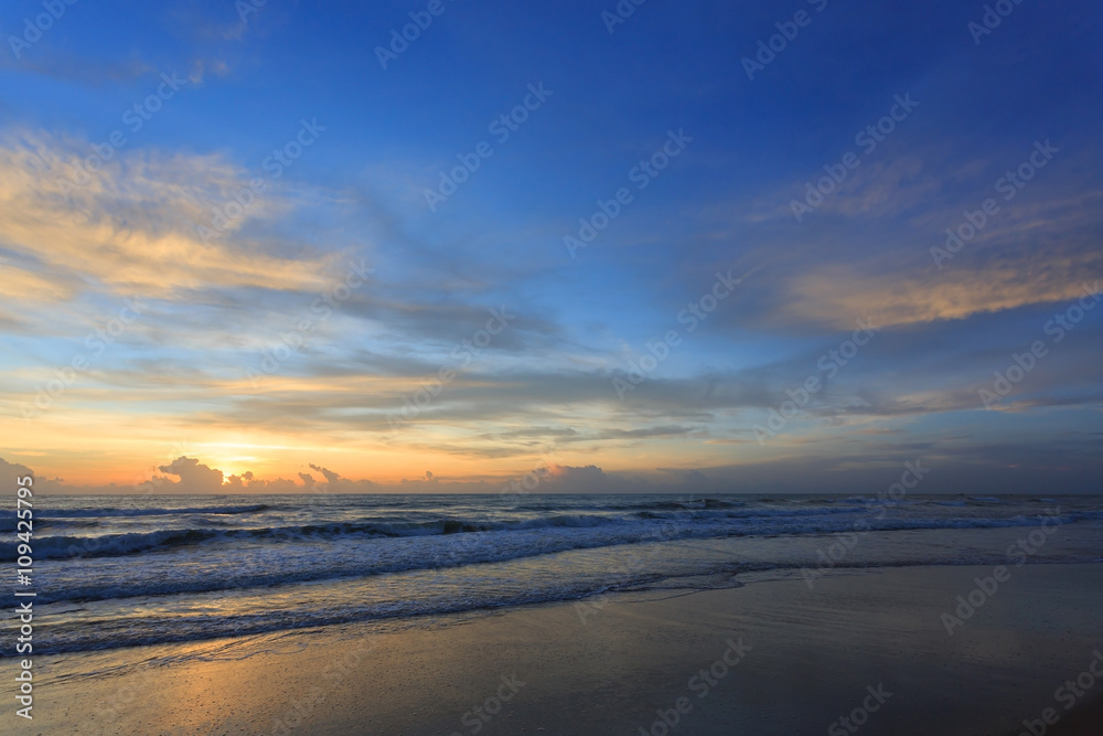 sunrise sky in the morning with colorful cloud on the beach
