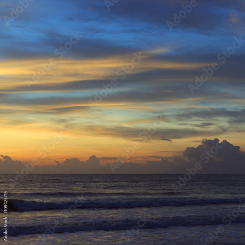 beautiful sunrise sky in the morning with colorful cloud on sea