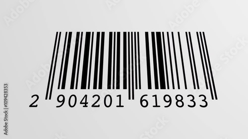 scanning process of a EAN Barcode with a red optical laser going up and down, loopable