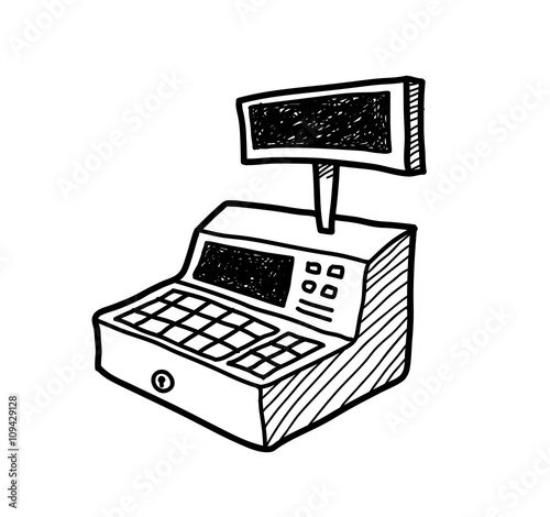 Cash Register Doodle, a hand drawn vector doodle illustration of a cash register.
