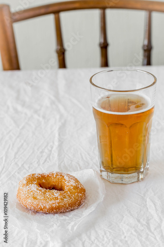 Finnish traditional Vappuu food, sugar donuts with sima