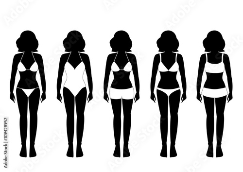 Collection of silhouettes of girls in bathing suits ,Vector illustrations