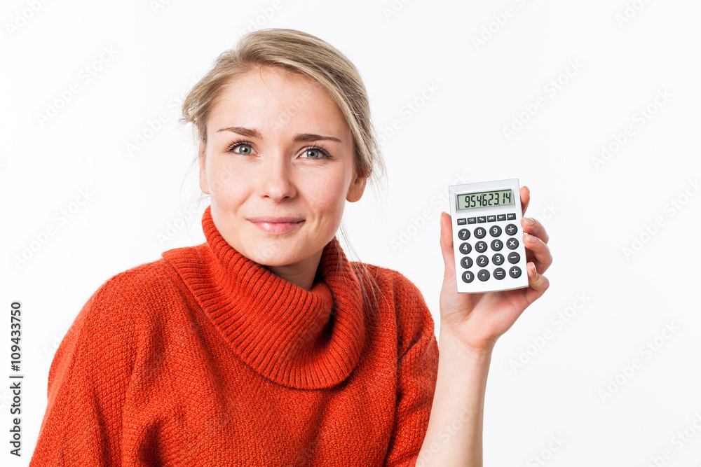 successful savings for peaceful young blond woman smiling successful savings for peaceful young blond woman smiling