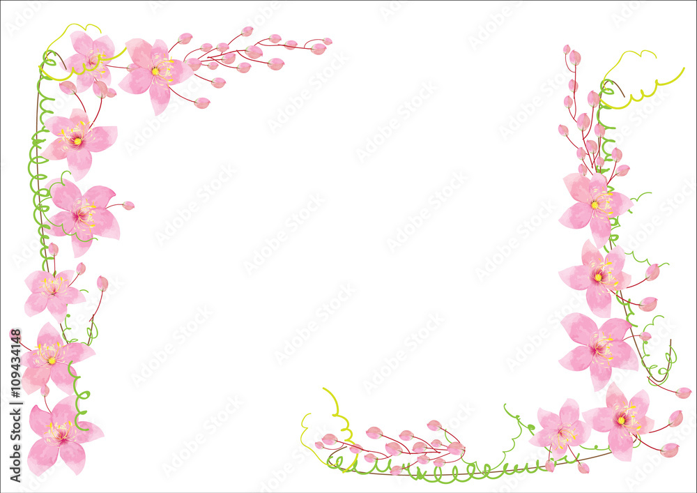 pink flowers frame or border  background vector illustration