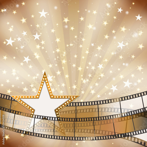 abstract background with transparent film strips and star frame