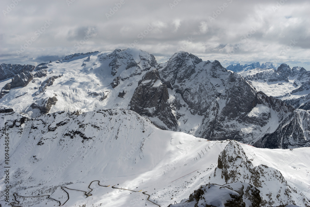 View from Sass Pordoi in the Upper Part of Val di Fassa