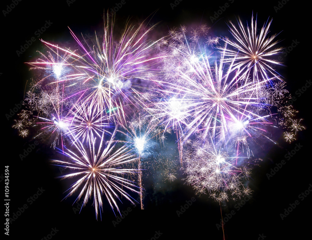 Fireworks lights on night sky set Fireworks lights on night sky set