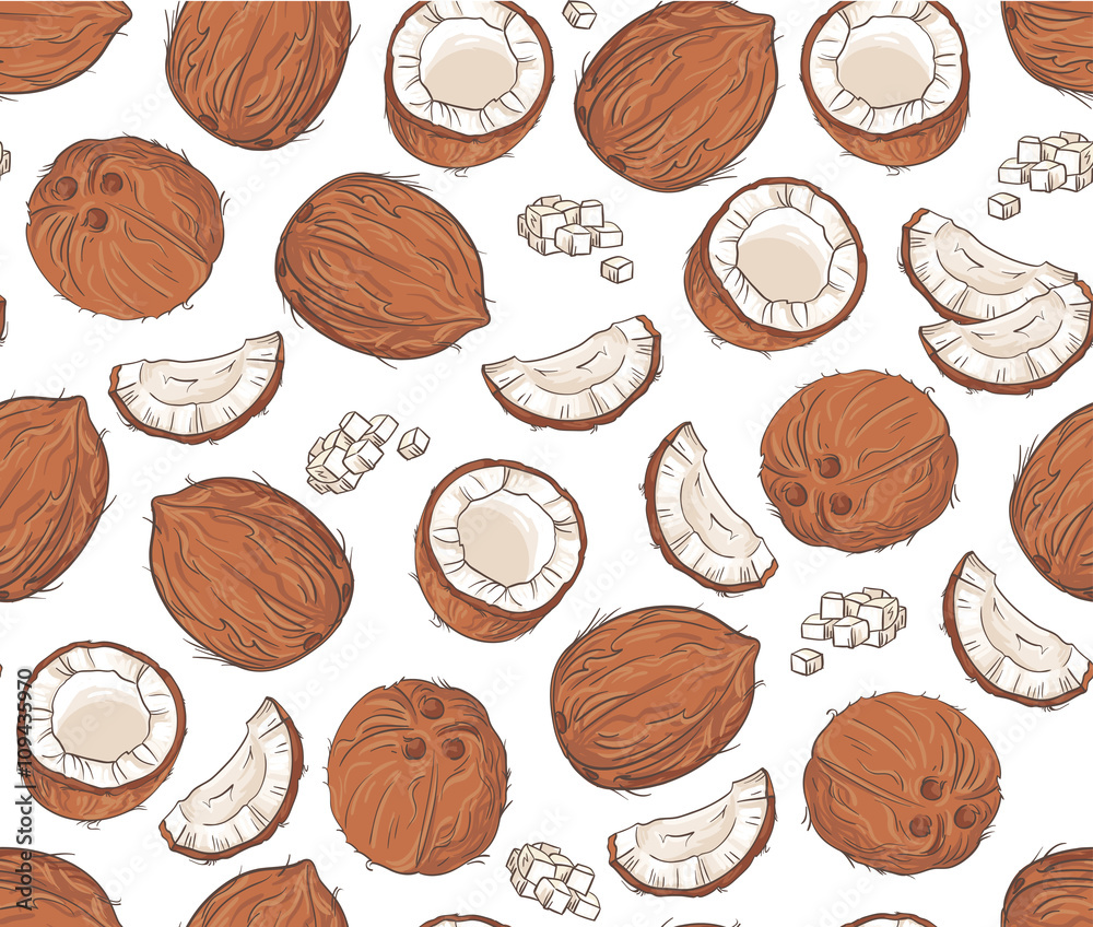 Vector hand drawn seamless pattern with coconuts. Vector hand drawn seamless pattern with coconuts.