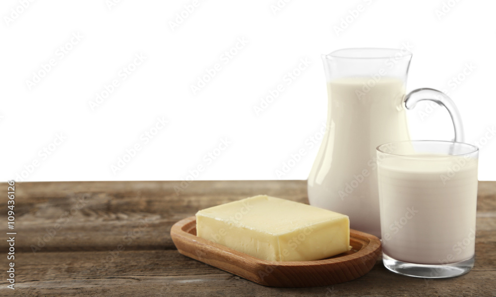 Conception of dairy food on table Conception of dairy food on table