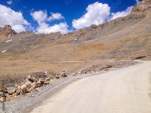 Himalayan mountain landscape at the Manali - Leh highway in Ladakh, Jammu and Kashmir State, North India photo