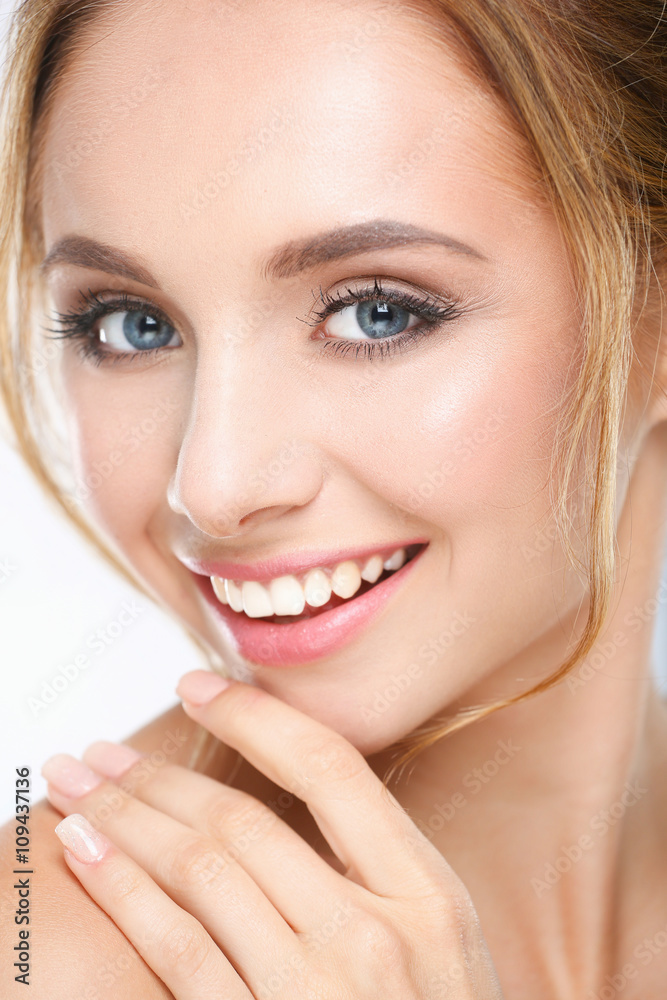 Portrait of beautiful woman on white background Portrait of beautiful woman on white background