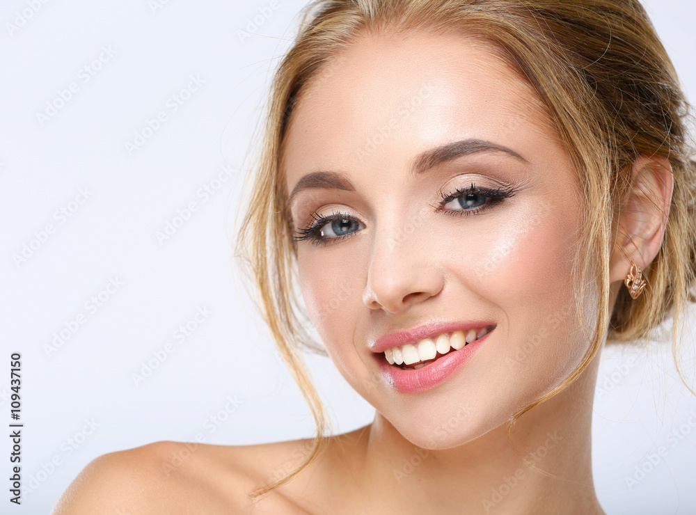 Portrait of beautiful woman on white background Portrait of beautiful woman on white background
