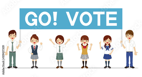 投票を呼びかける高校生 - 横断幕