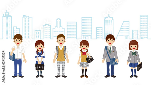 Students Standing - city background