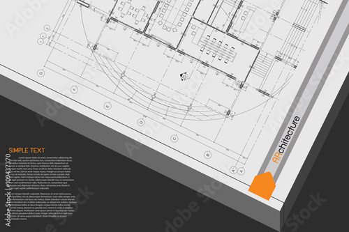 Architectural background on drawing table. Vector.