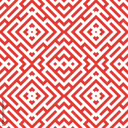 Red Maze Seamless Pattern