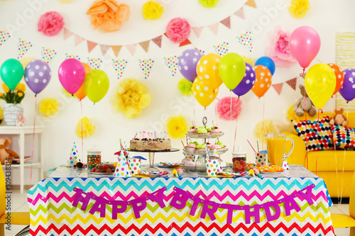 Photography Colorful dessert table with decoration for child birthday