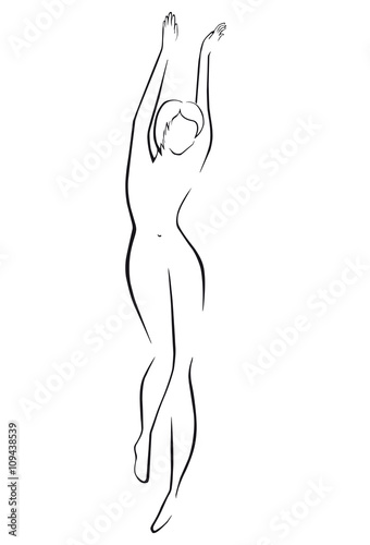 Silhouette of a dancing girl. Black silhouette on a white background. 