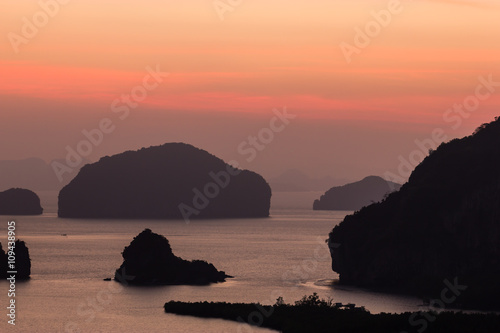Sunrise at Samednangshe viewpoint in Phang Nga, Thailand