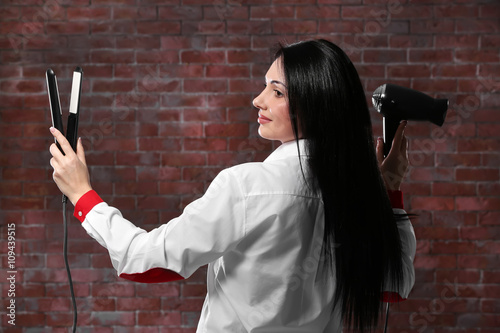 Beautiful woman with hair i...