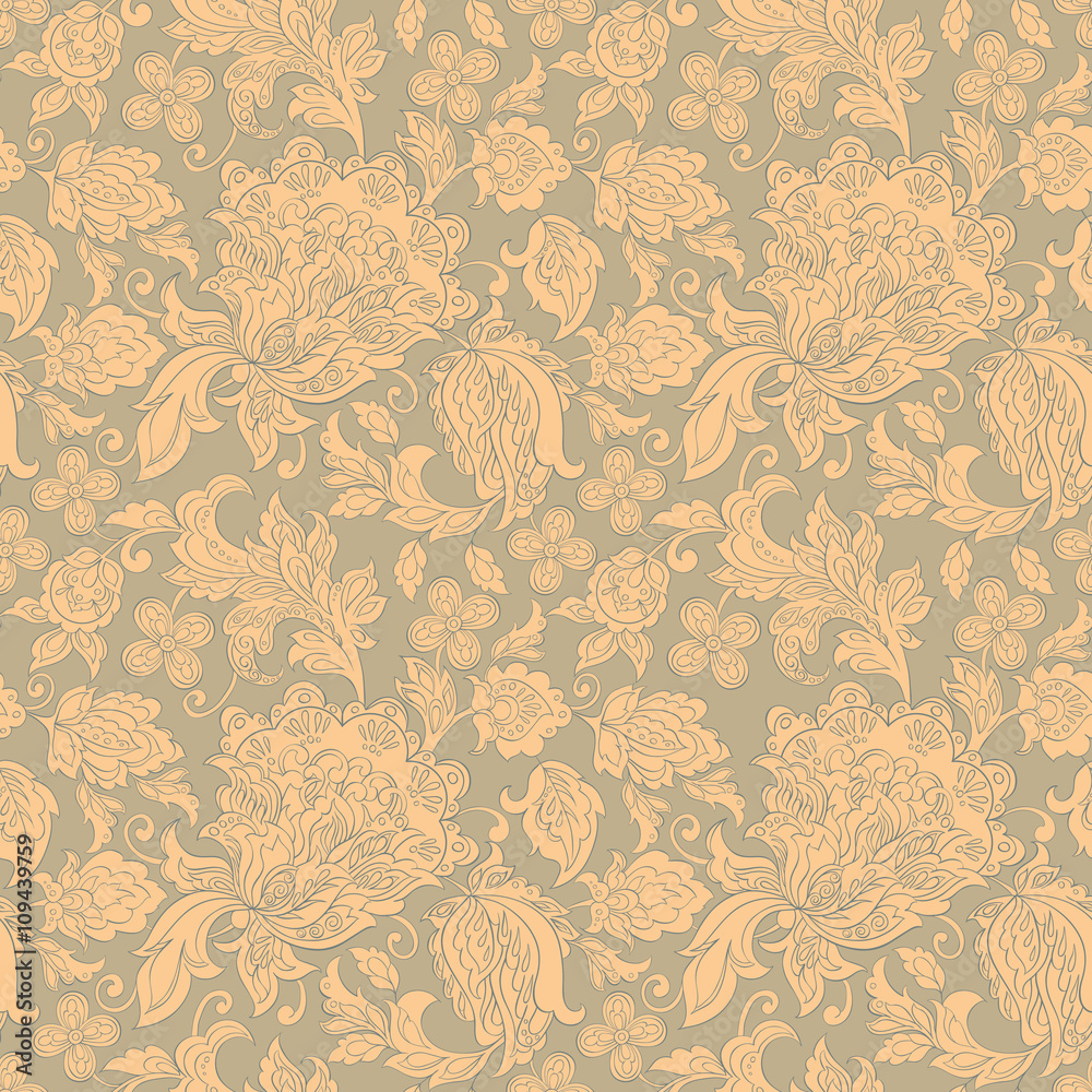 Folkloric Batik vector ornament. Ethnic Floral seamless pattern.