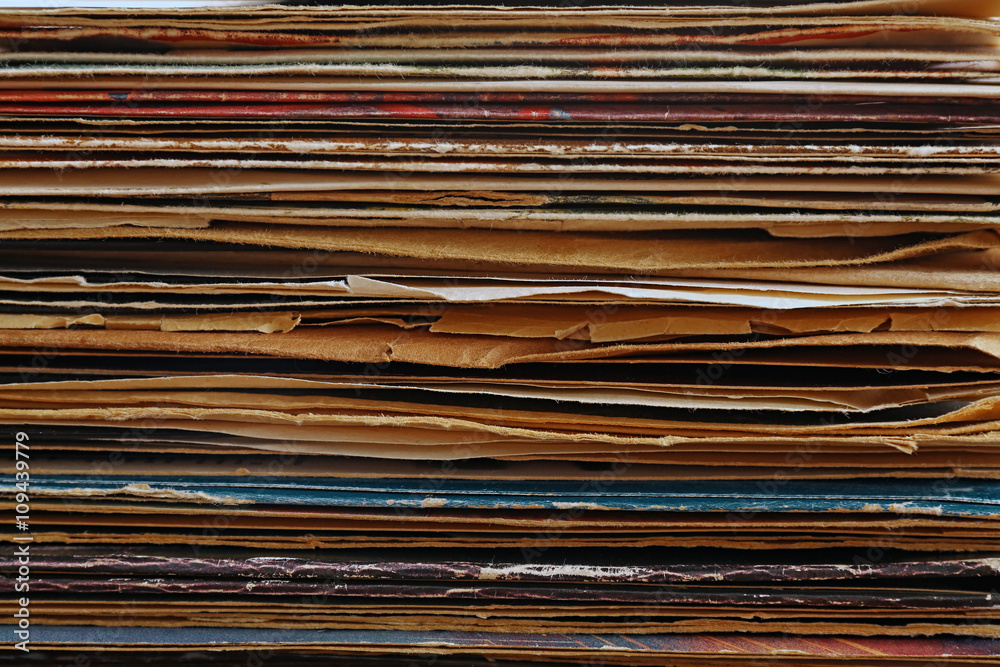 Stack of old vinyl records, background Stack of old vinyl records, background