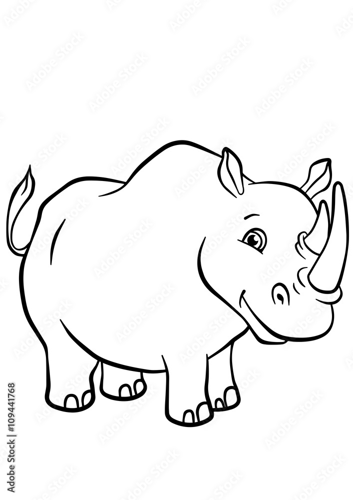 Cute rhinoceros stands and smiles. Stock Vector | Adobe Stock