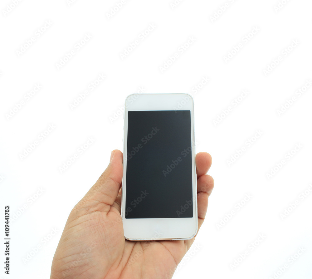 Phone in hand - to work on a smartphone with a blank screen Phone in hand - to work on a smartphone with a blank screen