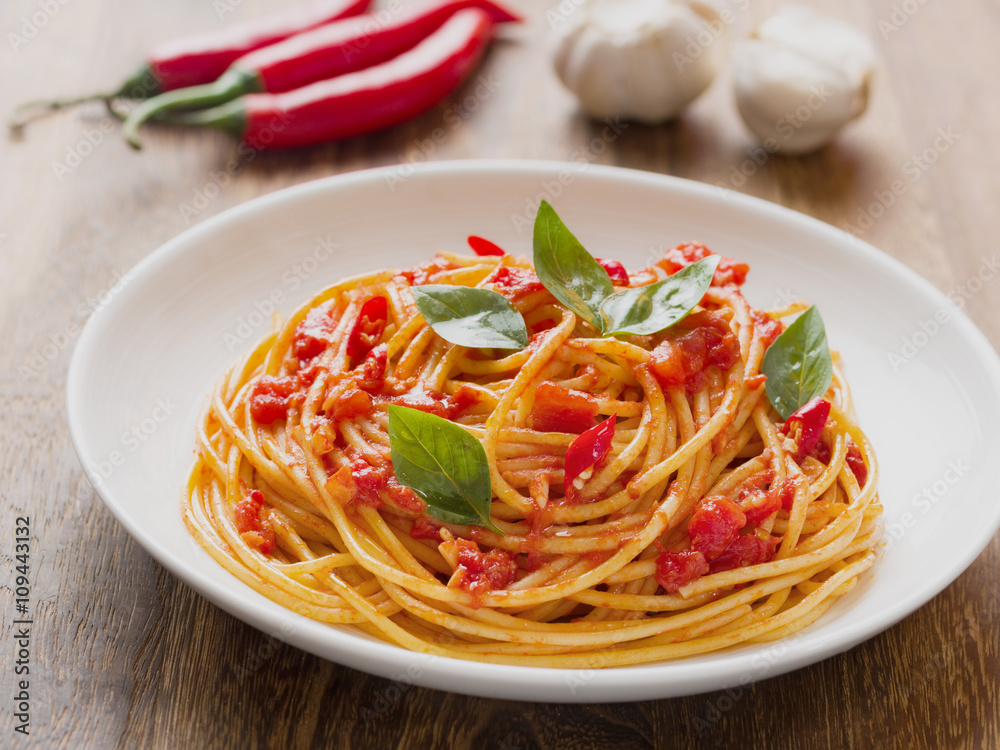 rustic italian spaghetti arrabbiata pasta