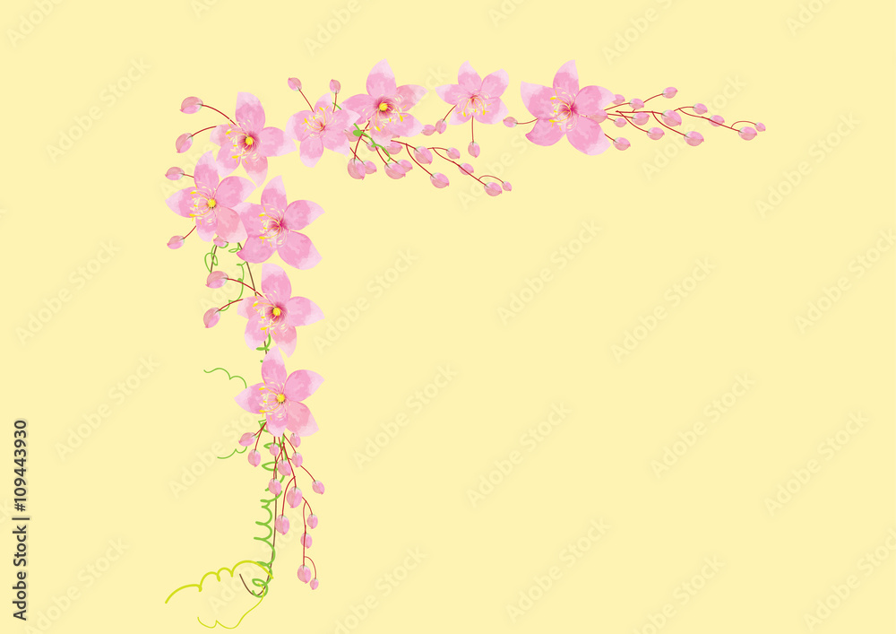 pink flowers frame or border  background vector illustration