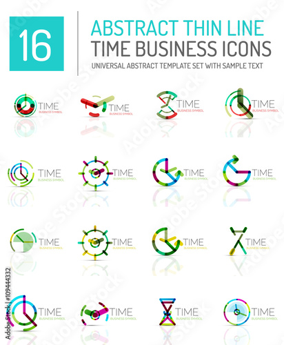 Geometric clock and time icon set