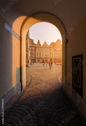 View from under the arch on market square in Wroclaw