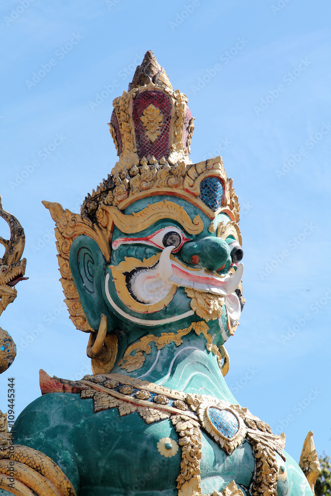 Fototapeta premium Traditional Thai style art at Wat Phra That Su Thon Mongkhon Khiri Samakkhi Tham, Phrae, Thailand
