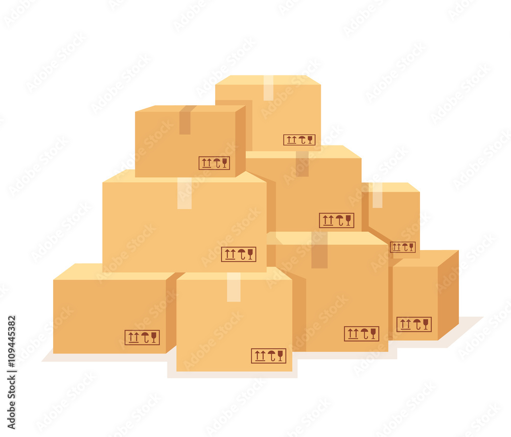 Carton boxes set. Vector flat cartoon illustration