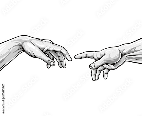 Adam hands. Black and white vector illustration