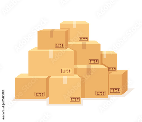 Carton boxes set. Vector flat cartoon illustration photo
