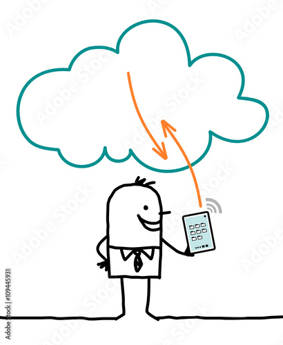cartoon characters and cloud - connection