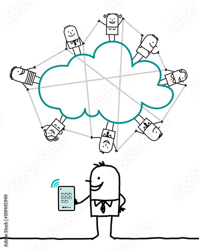 cartoon characters and cloud - connected