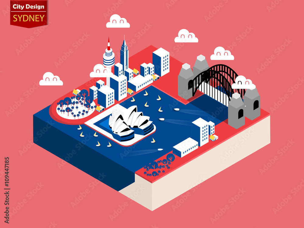 Fototapeta premium beautiful isometric style design concept of sydney city, australia ,capital of australia isometric design concept