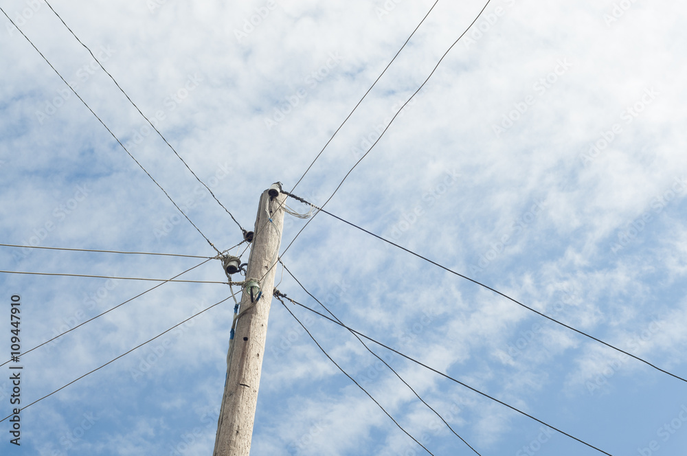 Wooden column with wires