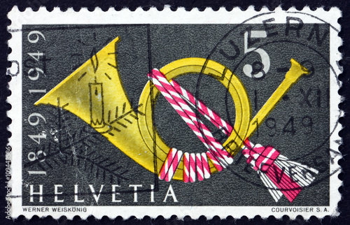 Postage stamp Switzerland 1949 Post Horn, Symbol photo