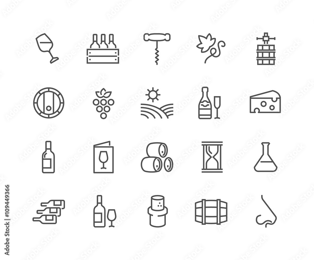 Fototapeta premium Line Wine Icons